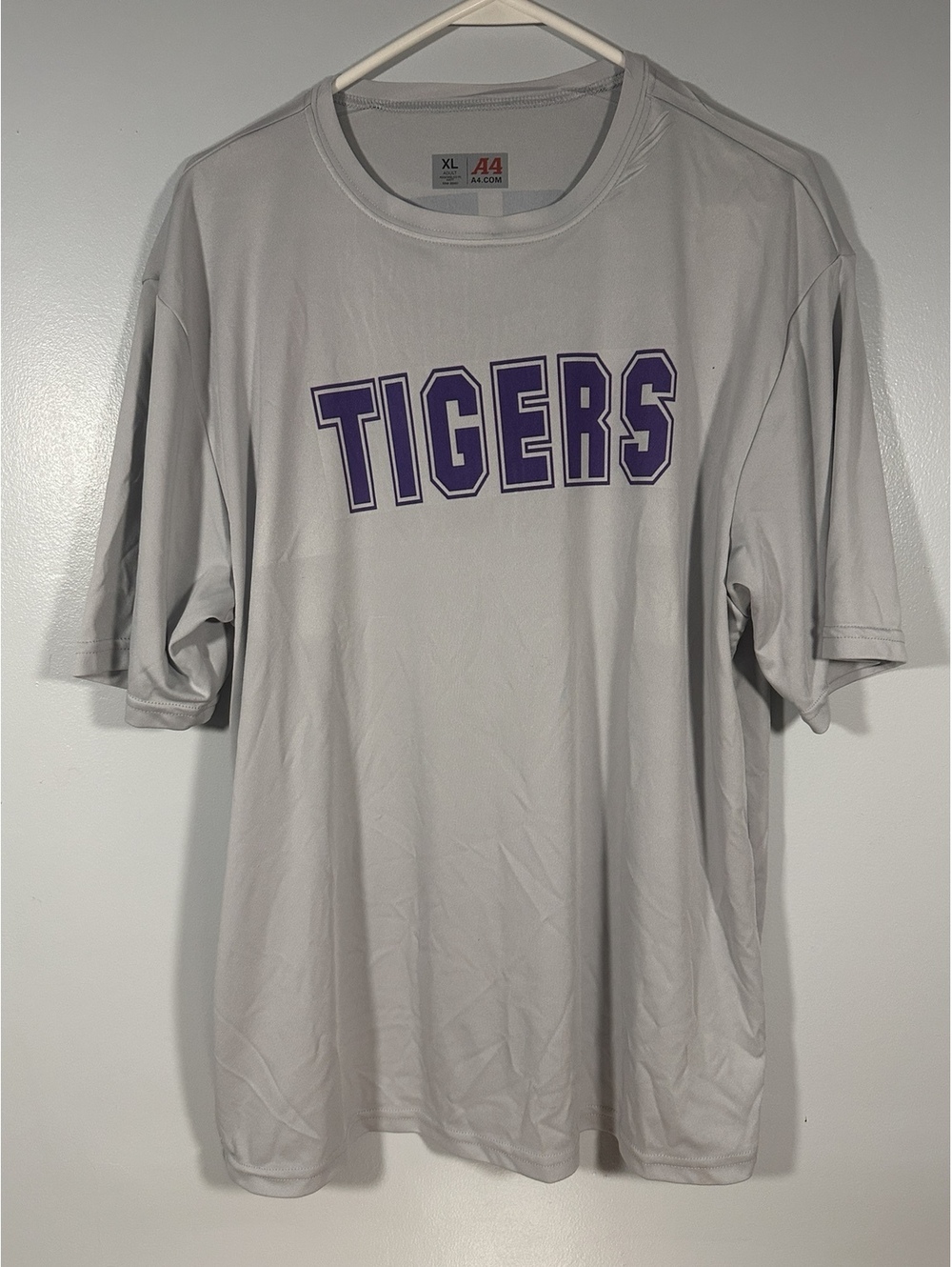 A4 Tigers #17 Performance T-Shirt Men's XL Gray Purple